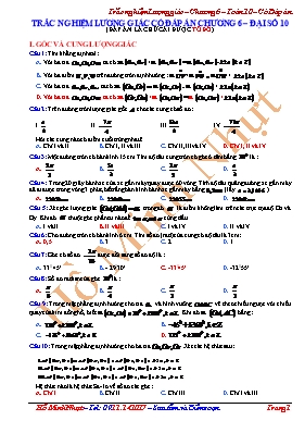 Trắc nghiệm Lượng giác  Chương 6  Toán 10